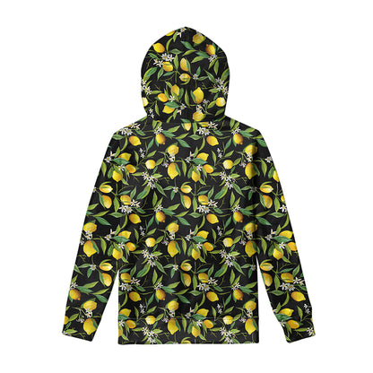 Lemon And Flower Pattern Print Pullover Hoodie