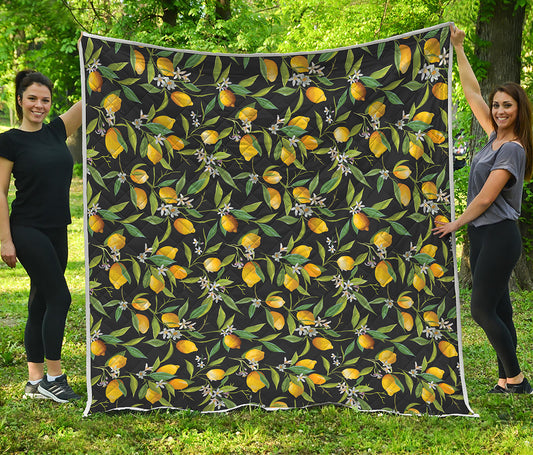 Lemon And Flower Pattern Print Quilt