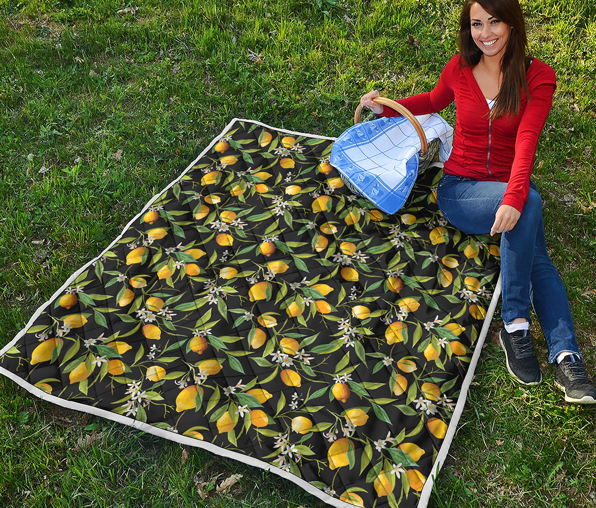 Lemon And Flower Pattern Print Quilt