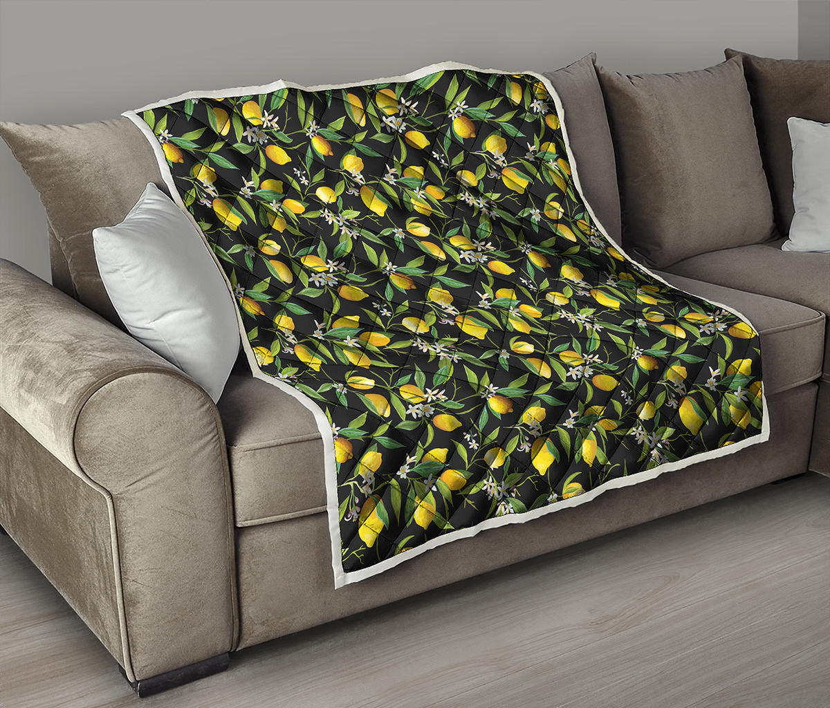 Lemon And Flower Pattern Print Quilt