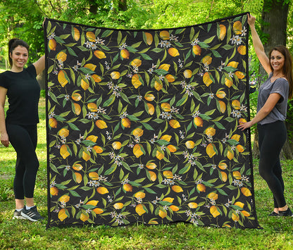 Lemon And Flower Pattern Print Quilt