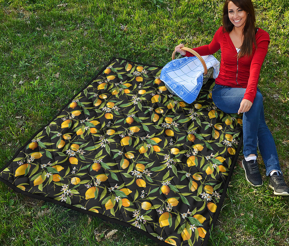Lemon And Flower Pattern Print Quilt