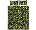 Lemon And Flower Pattern Print Quilt Bed Set