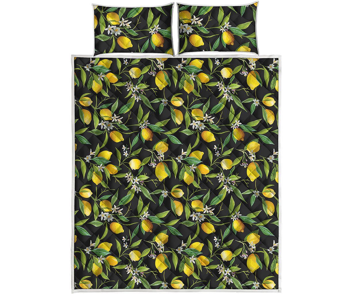 Lemon And Flower Pattern Print Quilt Bed Set