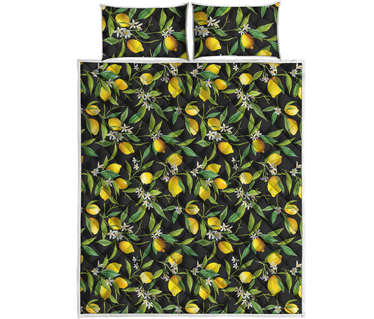 Lemon And Flower Pattern Print Quilt Bed Set