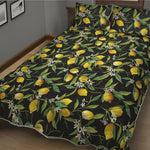 Lemon And Flower Pattern Print Quilt Bed Set