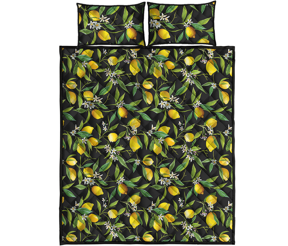 Lemon And Flower Pattern Print Quilt Bed Set