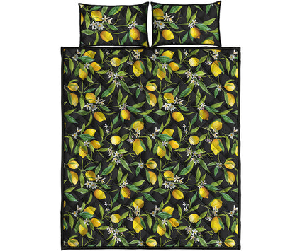 Lemon And Flower Pattern Print Quilt Bed Set