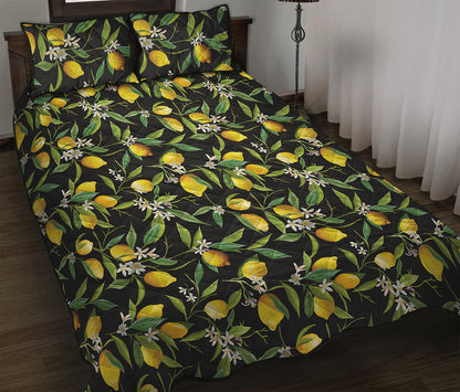 Lemon And Flower Pattern Print Quilt Bed Set