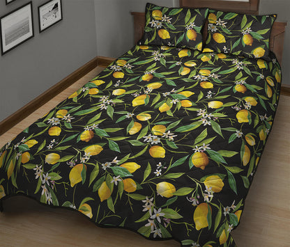 Lemon And Flower Pattern Print Quilt Bed Set