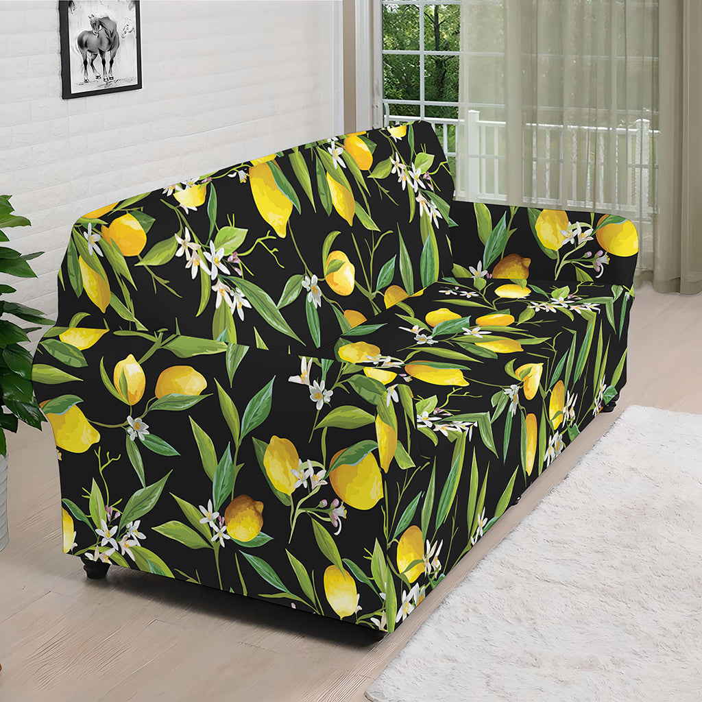 Lemon And Flower Pattern Print Sofa Cover