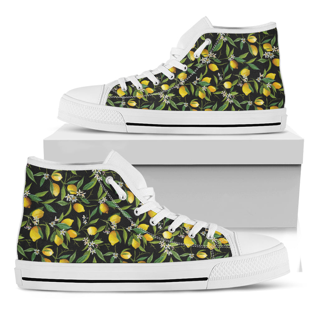 Lemon And Flower Pattern Print White High Top Shoes