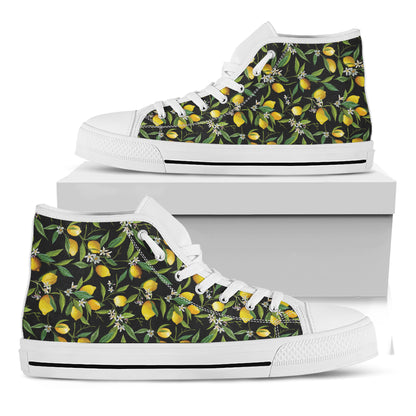 Lemon And Flower Pattern Print White High Top Shoes