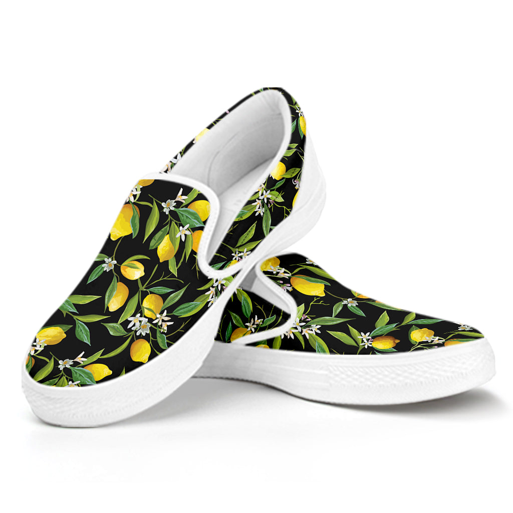 Lemon And Flower Pattern Print White Slip On Shoes