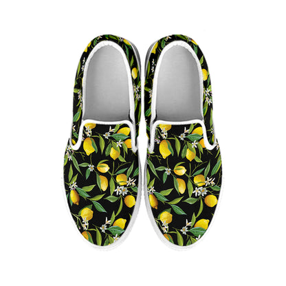 Lemon And Flower Pattern Print White Slip On Shoes