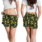 Lemon And Flower Pattern Print Women's Shorts