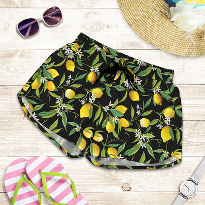 Lemon And Flower Pattern Print Women's Shorts