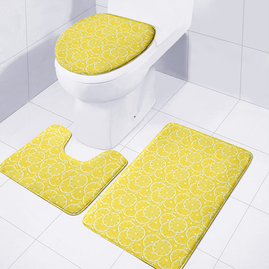 Lemon Slices Pattern Print 3 Piece Bath Mat Set