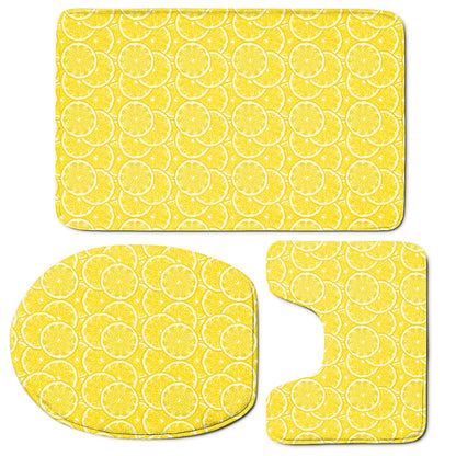 Lemon Slices Pattern Print 3 Piece Bath Mat Set
