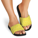 Lemon Slices Pattern Print Black Slide Sandals