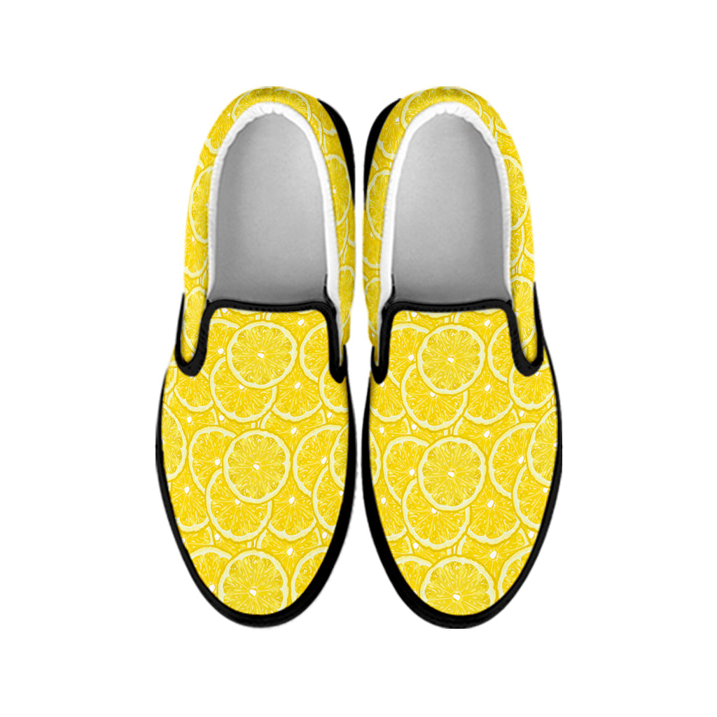 Lemon Slices Pattern Print Black Slip On Shoes
