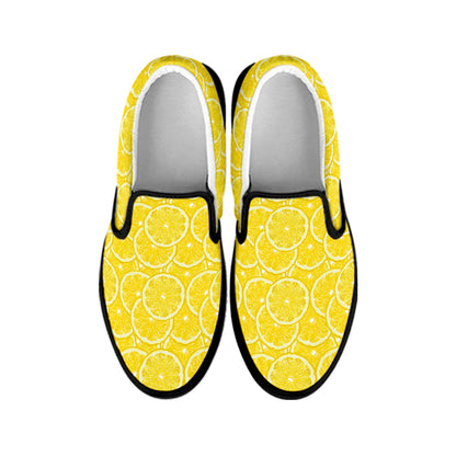Lemon Slices Pattern Print Black Slip On Shoes