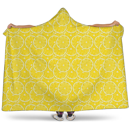 Lemon Slices Pattern Print Hooded Blanket