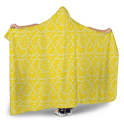 Lemon Slices Pattern Print Hooded Blanket