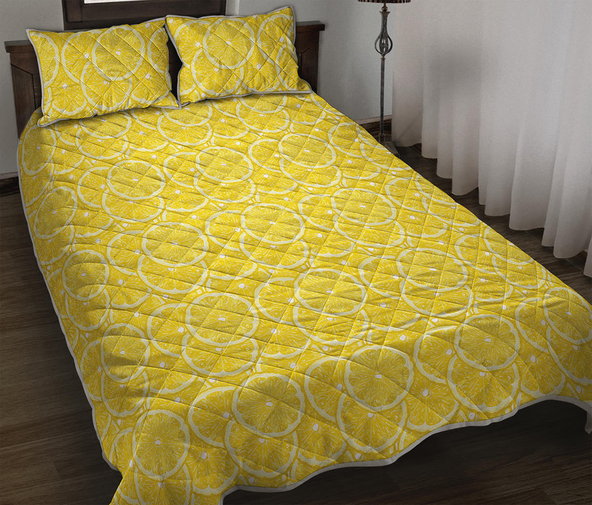 Lemon Slices Pattern Print Quilt Bed Set