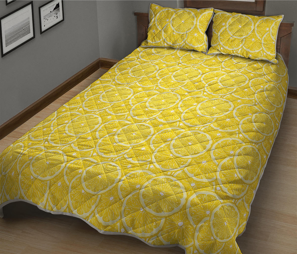 Lemon Slices Pattern Print Quilt Bed Set