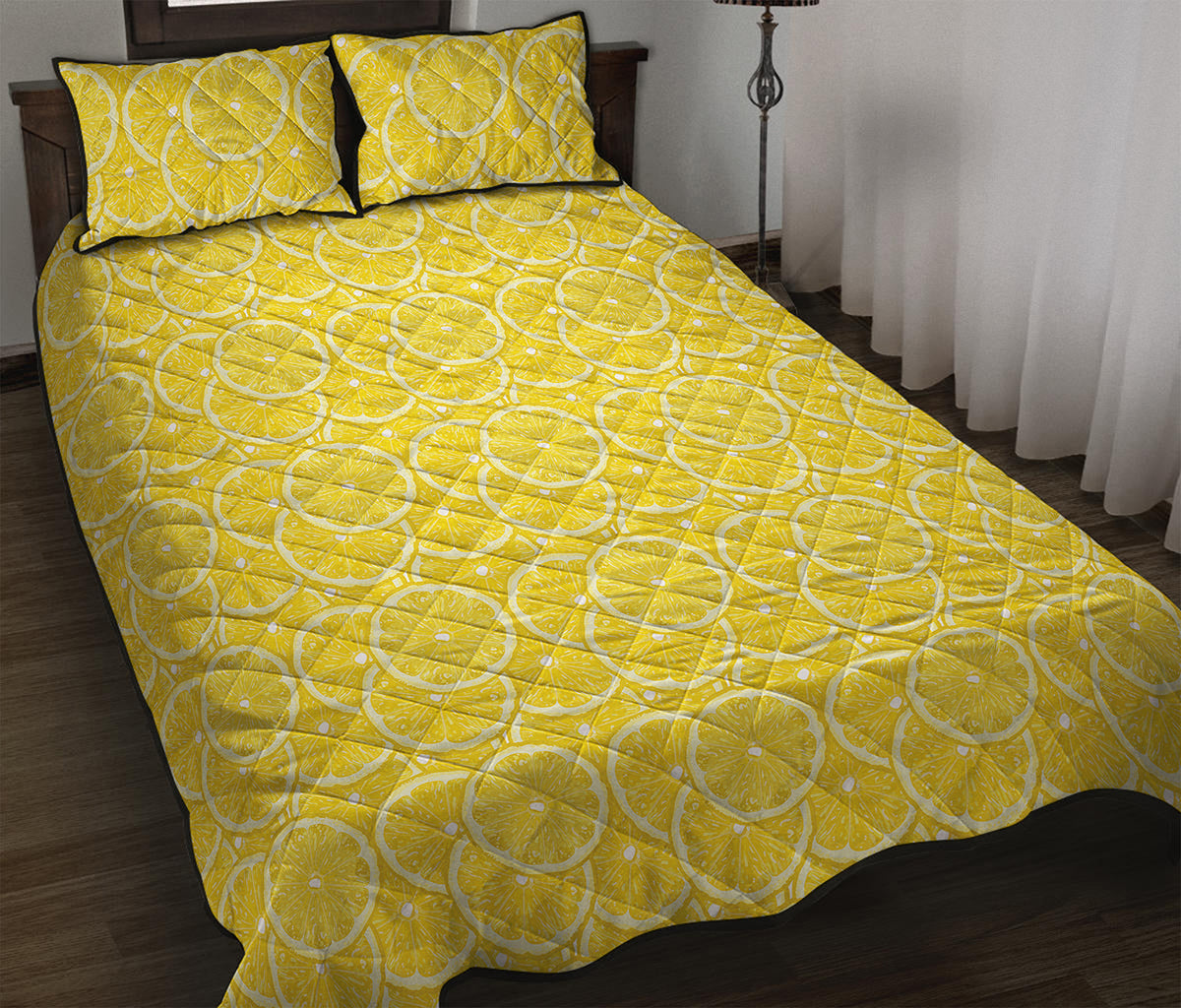 Lemon Slices Pattern Print Quilt Bed Set