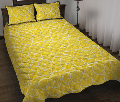 Lemon Slices Pattern Print Quilt Bed Set