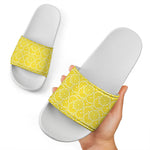 Lemon Slices Pattern Print White Slide Sandals