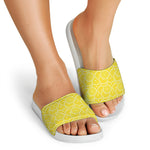 Lemon Slices Pattern Print White Slide Sandals