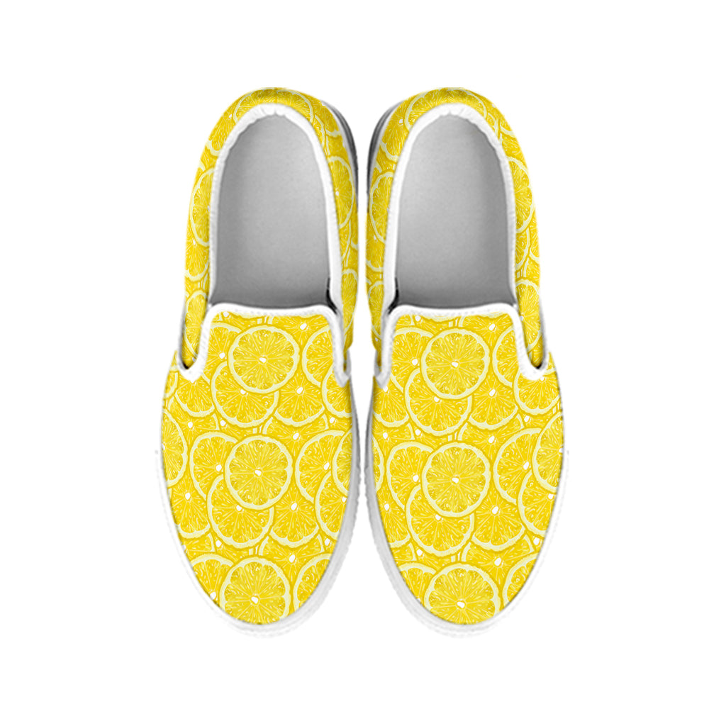 Lemon Slices Pattern Print White Slip On Shoes