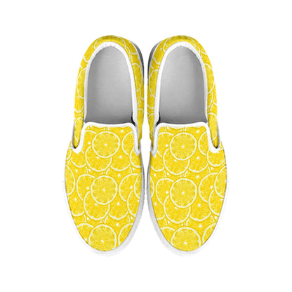 Lemon Slices Pattern Print White Slip On Shoes