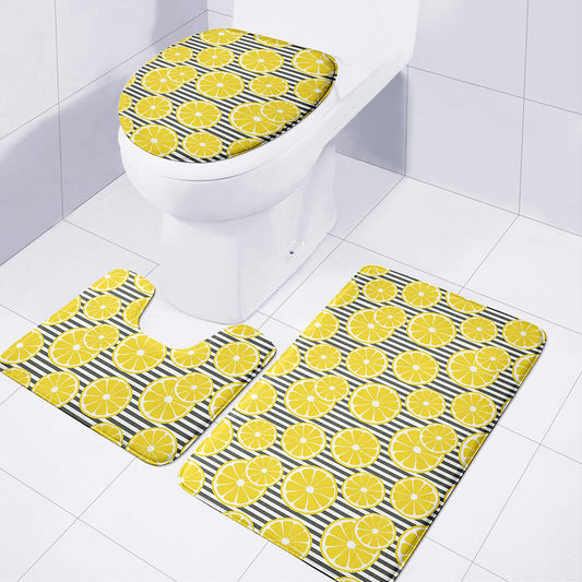 Lemon Striped Pattern Print 3 Piece Bath Mat Set