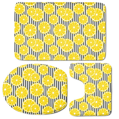 Lemon Striped Pattern Print 3 Piece Bath Mat Set