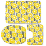 Lemon Striped Pattern Print 3 Piece Bath Mat Set