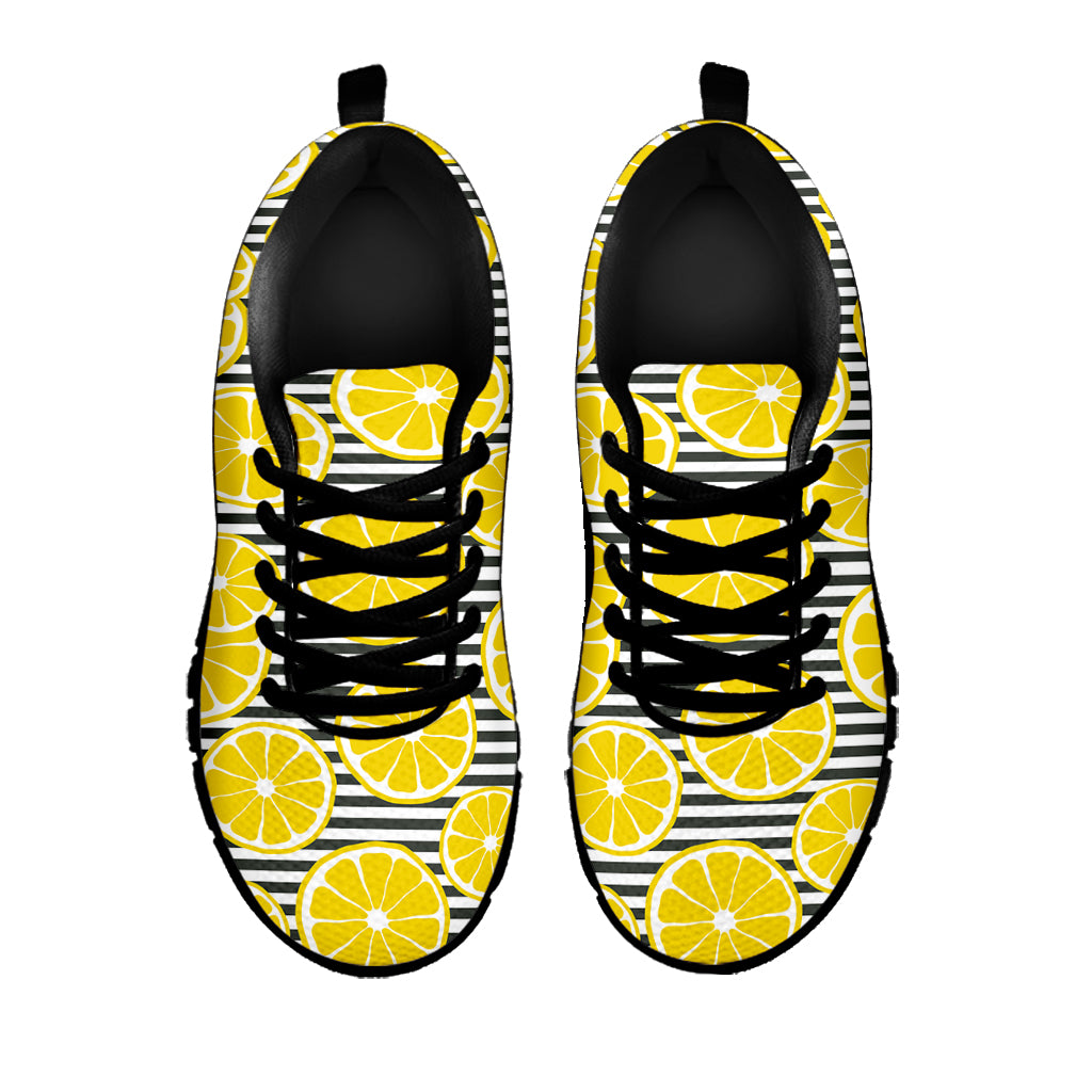 Lemon Striped Pattern Print Black Sneakers