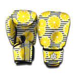 Lemon Striped Pattern Print Boxing Gloves
