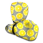 Lemon Striped Pattern Print Boxing Gloves
