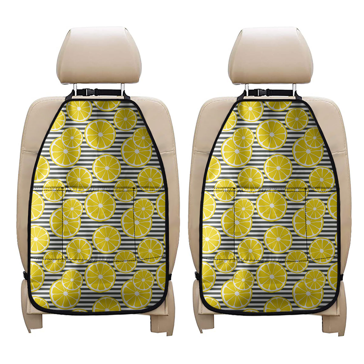 Lemon Striped Pattern Print Car Seat Organizers