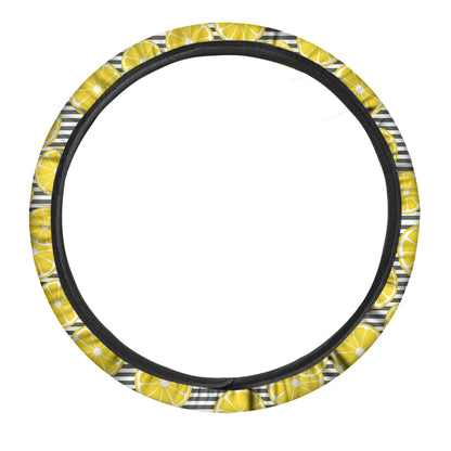Lemon Striped Pattern Print Car Steering Wheel Cover