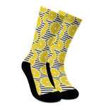Lemon Striped Pattern Print Crew Socks
