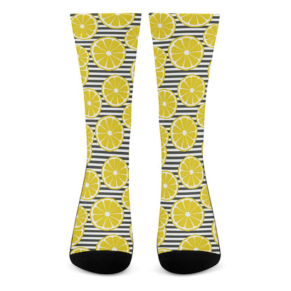 Lemon Striped Pattern Print Crew Socks