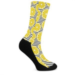 Lemon Striped Pattern Print Crew Socks