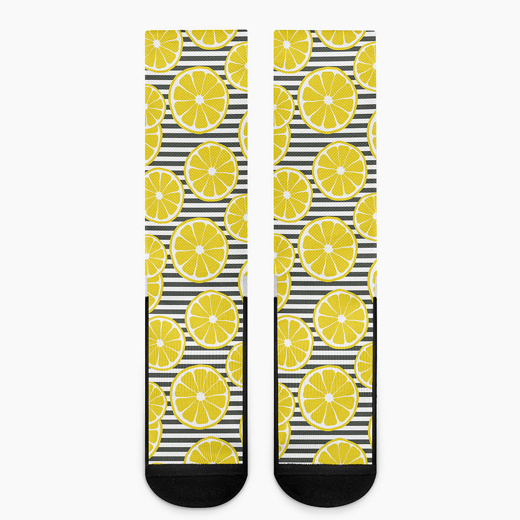 Lemon Striped Pattern Print Crew Socks
