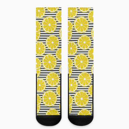 Lemon Striped Pattern Print Crew Socks