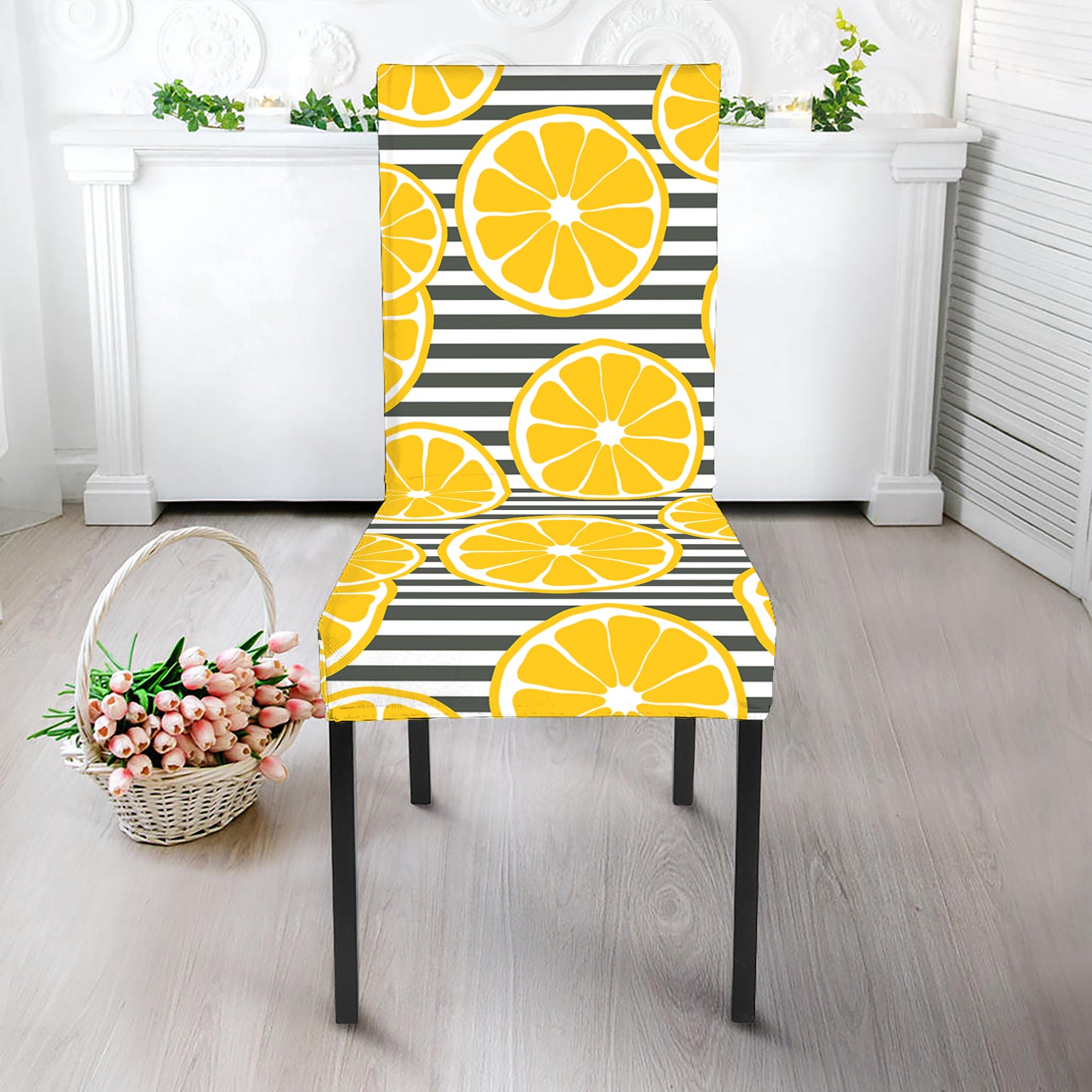 Lemon Striped Pattern Print Dining Chair Slipcover